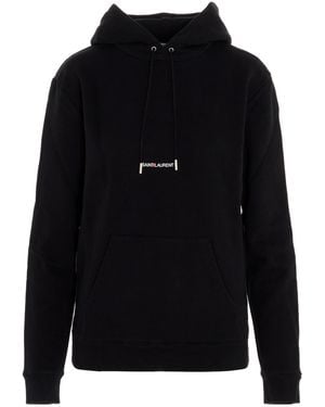 Saint Laurent Logo Print Hoodie Sweatshirt - Blue