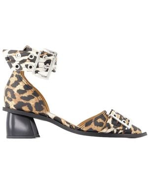 Ganni Leopardenmuster Blockabsatz Sandalen - Mettallic