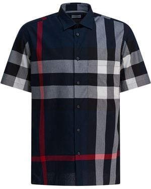 Burberry "Check" Cotton Shirt - Blue