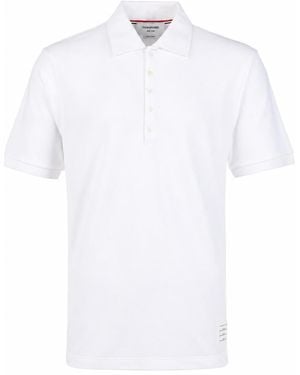 Thom Browne Kurzarm-Poloshirt mit Rippbündchen und 4-Stab-Streifen aus klassischem Piqué - Weiß