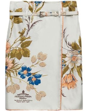 Prada Silk Twill Printed Skirt - Blue
