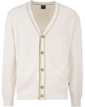 BOSS Geribbeld Katoenen Vest Met Contrasterende Knopen - Wit