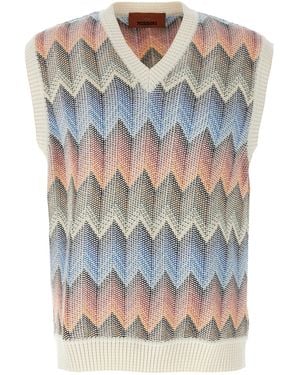 Missoni Shaded Chevron Knit Vest With V-Neck Design - Grey