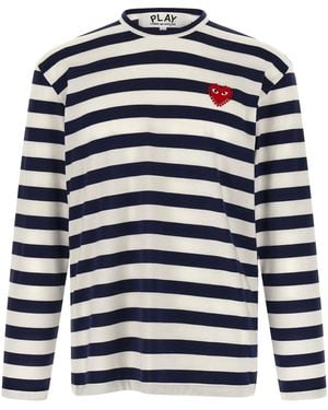 COMME DES GARÇONS PLAY Logo Patch Stripes T Shirt - Blue