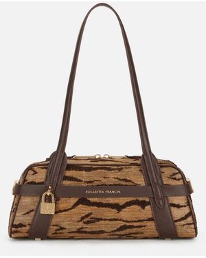 Elisabetta Franchi Tiger Print Top Handle Bag - Brown