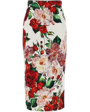 Dolce & Gabbana Floral Longuette Rok - Rood