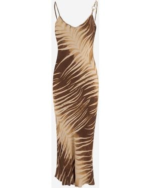 Just Cavalli Viscose Dress With Tropical Print - Metallic