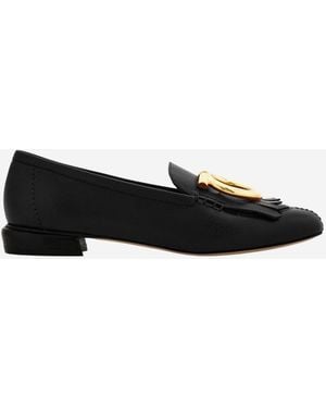 Ferragamo Silvy Loafers With Leather Fringe Detail - Black