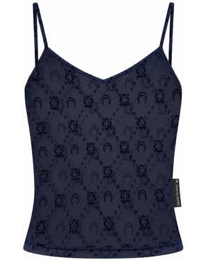 Marine Serre Moonogram Mesh Flock Straps Top - Blau