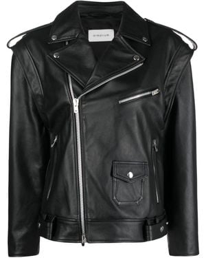 ARMARIUM Off-Centre Zip Leather Jacket - Black