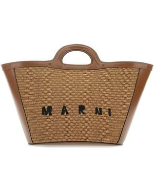 Marni Two-Tone Leather And Raffia Small Tropicalia Summer Handbag Borse A Mano - Brown