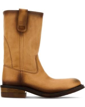 Miu Miu Foule Leather Booties - Brown