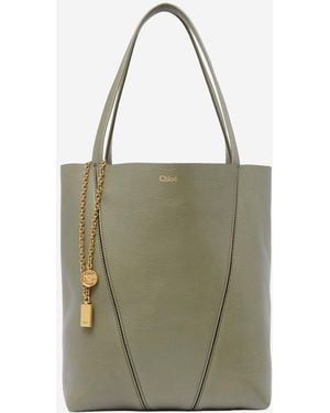 Chloé Bolso tote Chloé Spin de cuero granate - Verde