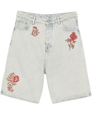 Drole de Monsieur Short Jean Dusty Brodé Fleurs - White