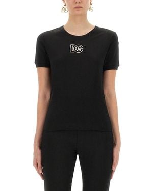 Dolce & Gabbana Jersey T-Shirt With Dg Logo Embroidery - Black