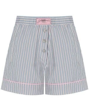Ganni Soft Chambray Striped Shorts - Grey