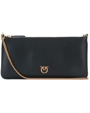 Pinko Horizontal Flat Calfskin Silk Handbag - Black