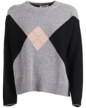 Kangra Cashmere Girocollo Boxing Intarsio Rombo+Lurex - Grau