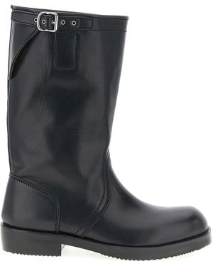 Dries Van Noten Calfskin Leather Biker Boots With Adjustable Strap - Black