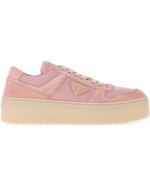 Prada 4 Cm Platform Fabric And Suede Downtown Bold Sneaker - Pink