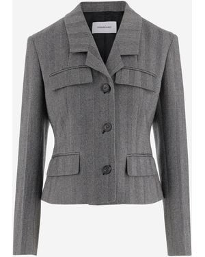 Ferragamo Single Breasted Chevron Blazer - Gray