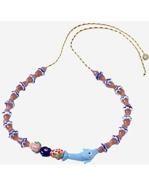 Sorbet Island Necklace With Dolphins And Glass Beads - White