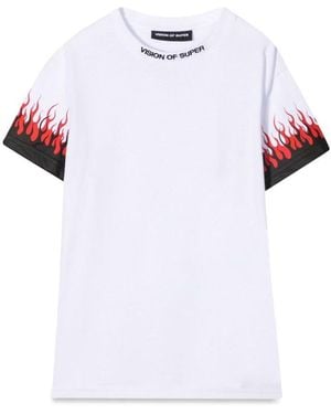 Vision Of Super Kids Tshirt With Double Flame - White