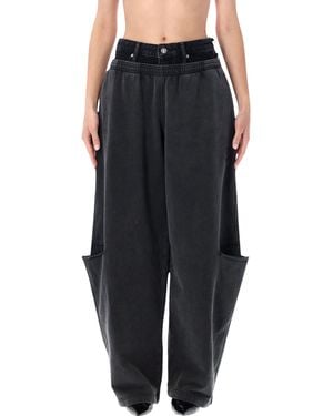 Alexander Wang Slashed Sweatpants With Denim Waistband - Black