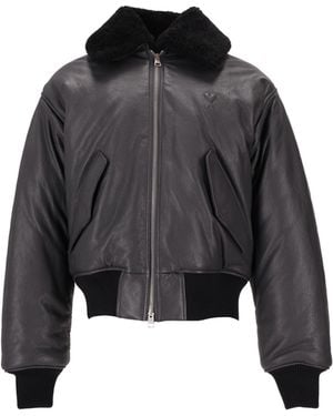 Ami Paris Veste Zippee En Cuir - Schwarz