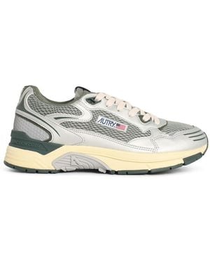 Autry "Hyperway Low" silberne und grüne Mesh-Sneaker - Weiß