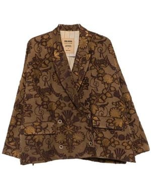 Uma Wang Double Breasted Floral Jacquard Jacket - Brown