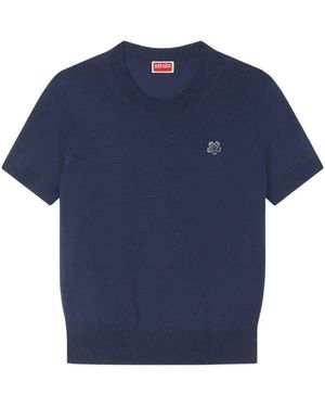 KENZO Top Met Korte Mouwen Van Merinowol Met 'boke Flower'-motief - Blauw