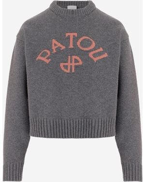 Patou Pullover aus Wolle und Kaschmir mit Logo - Grau
