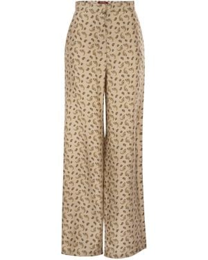 Max Mara Mstfuxia - Zijden Palazzobroek Met Paisleyprint - Naturel