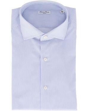 SARTORIA DEL CAMPO-SONRISA Light Pinstripe Cotton Dress Shirt - Blue