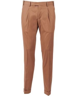 PT01 Master, 1 Pleat, Diagonal Pockets, Flap Back Pockets, Turn Up - Brown