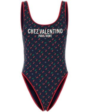 Valentino Garavani Printed Stretch Nylon Swimsuit - Blue