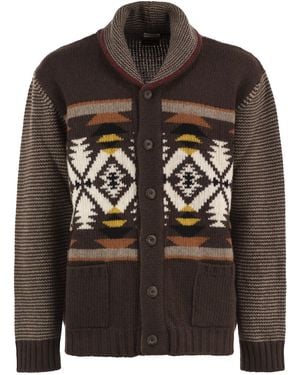 Fay Wool Cardigan With Jacquard Pattern - Brown
