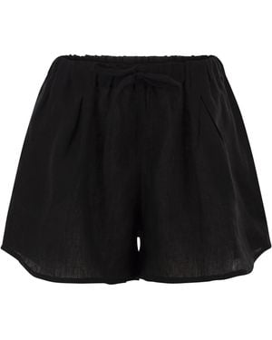 Maurizio Mykonos Inen Shorts With Elasticated Waistband And Drawstring - Black