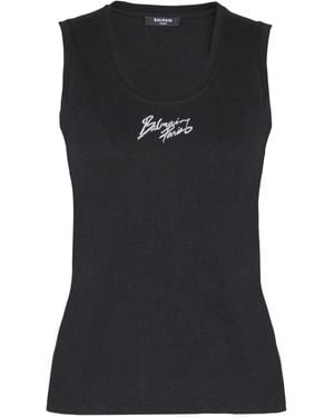 Balmain Logo Cotton Tank Top - Black