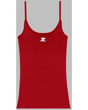 Courreges Slim Fit Ribbed Knit Tank Top With Scoop Neckline - Red