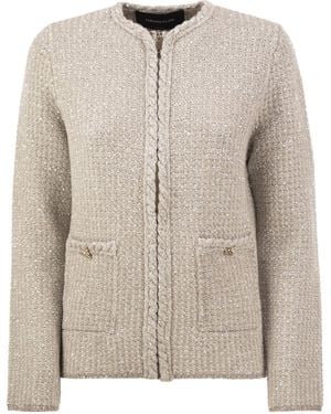 Fabiana Filippi Bouclé Jacket With Sequins And Zip Fastening - Natural