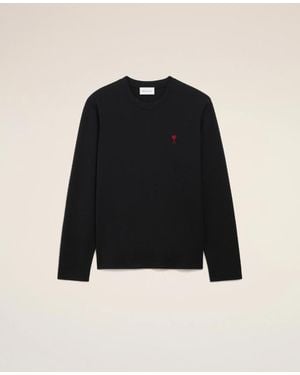 Ami Paris Tshirt Manches Longues De Coeur Rouge - Black