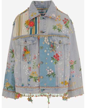 Péro Denim Jacket With Floral Embroidery - Grey