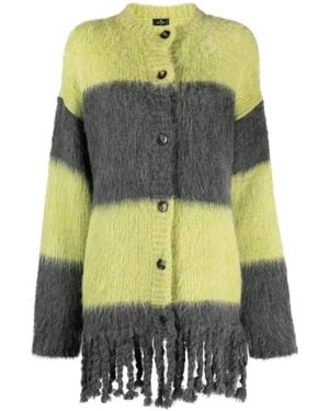 Etro Striped Wool-Blend Fringed Cardigan - Yellow