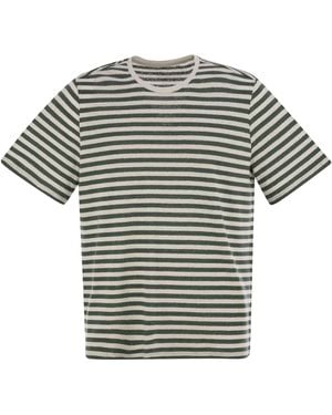 Majestic Striped Linen Crew-Neck T-Shirt - Multicolor