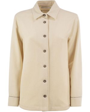 Peserico Virgin Wool Overshirt With Cashmere And Metallic Yarn - Natural