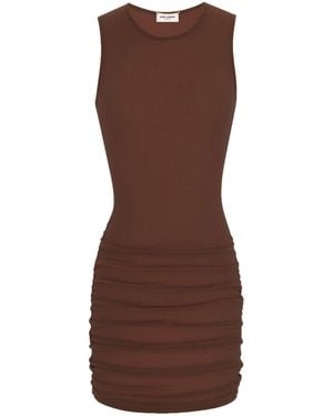 Saint Laurent Mouwloze Mini-Jurk - Bruin