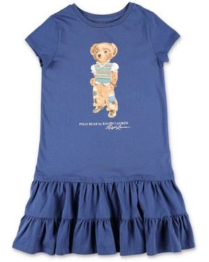 Polo Ralph Lauren Girls Polo Bear Graphic Tiered Dress - Blue