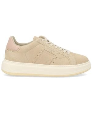 Woolrich Suede Leather Low Top Sneakers With Round Toe And Rubber Sole - Natural